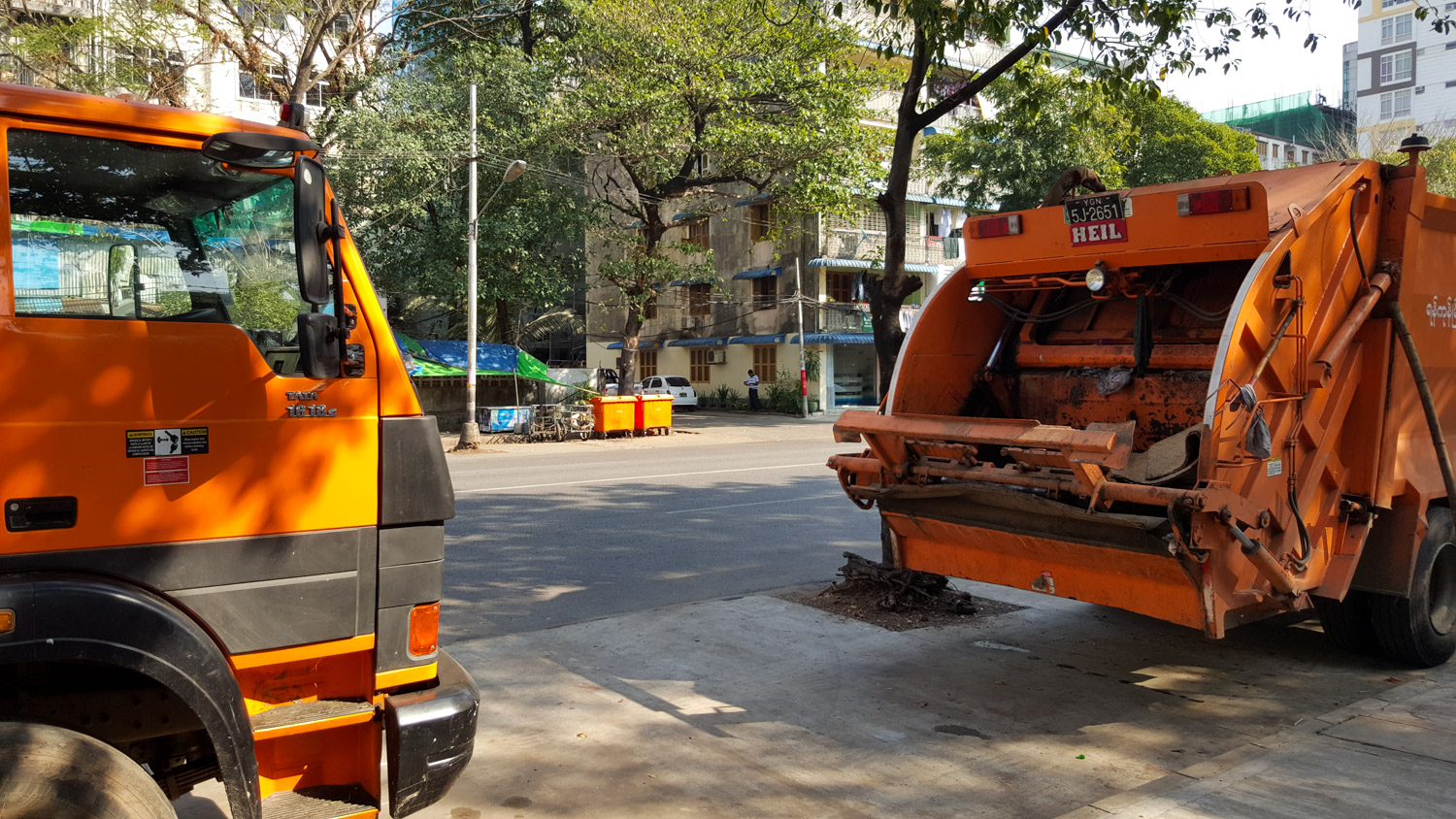 Not sure if orange is the official colour of the Yangon City Development Committee, but it's certainly the official colour of their bins (and their garbage trucks).