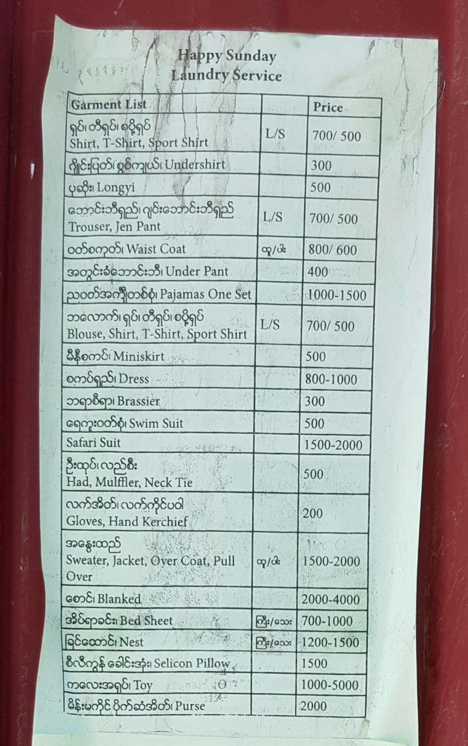 Although the prices are excellent (for reference, it's about $1 to 1000 kyat.