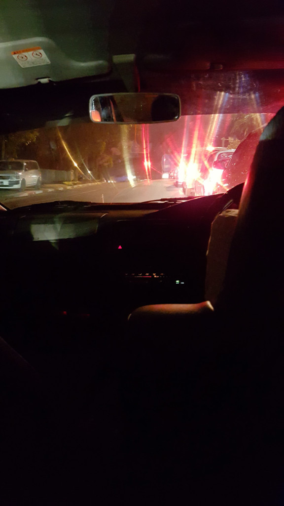 You can't really tell from this photo - but all those lights on the right are cars in the correct lane. We are not in that lane. We are in the oncoming traffic lane. In our taxi driver's defence, it was a lot quicker (and more terrifying) than waiting in line.