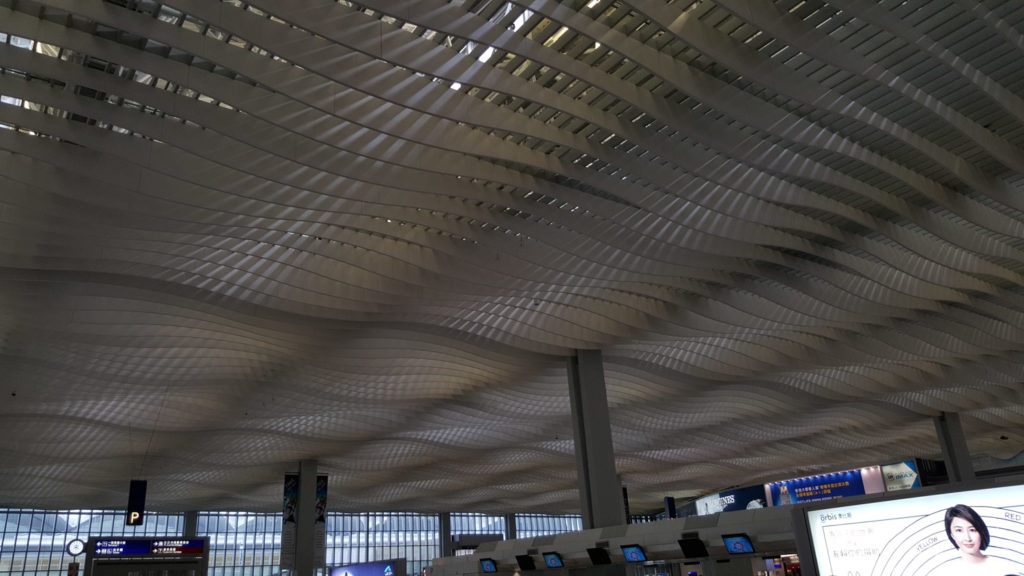 The very soothing ceiling of Hong Kong airport.